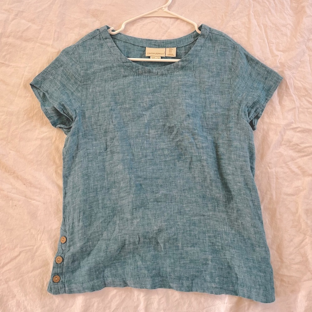 NWOT Cynthia Rowley Size S Blue Linen T-Shirt  W Buttons